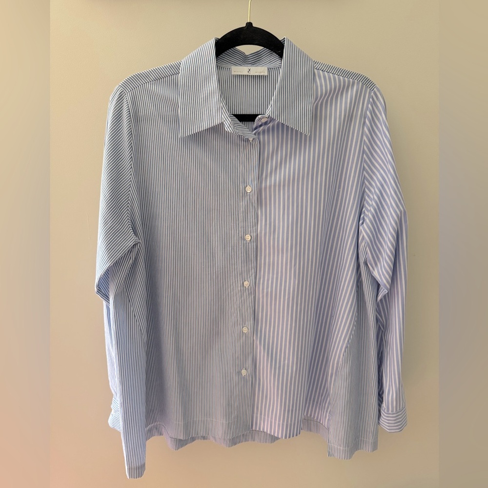 Cottagecore Resort Menswear WHYCI Milano Blue Stripe Button Down Shirt Blouse 48